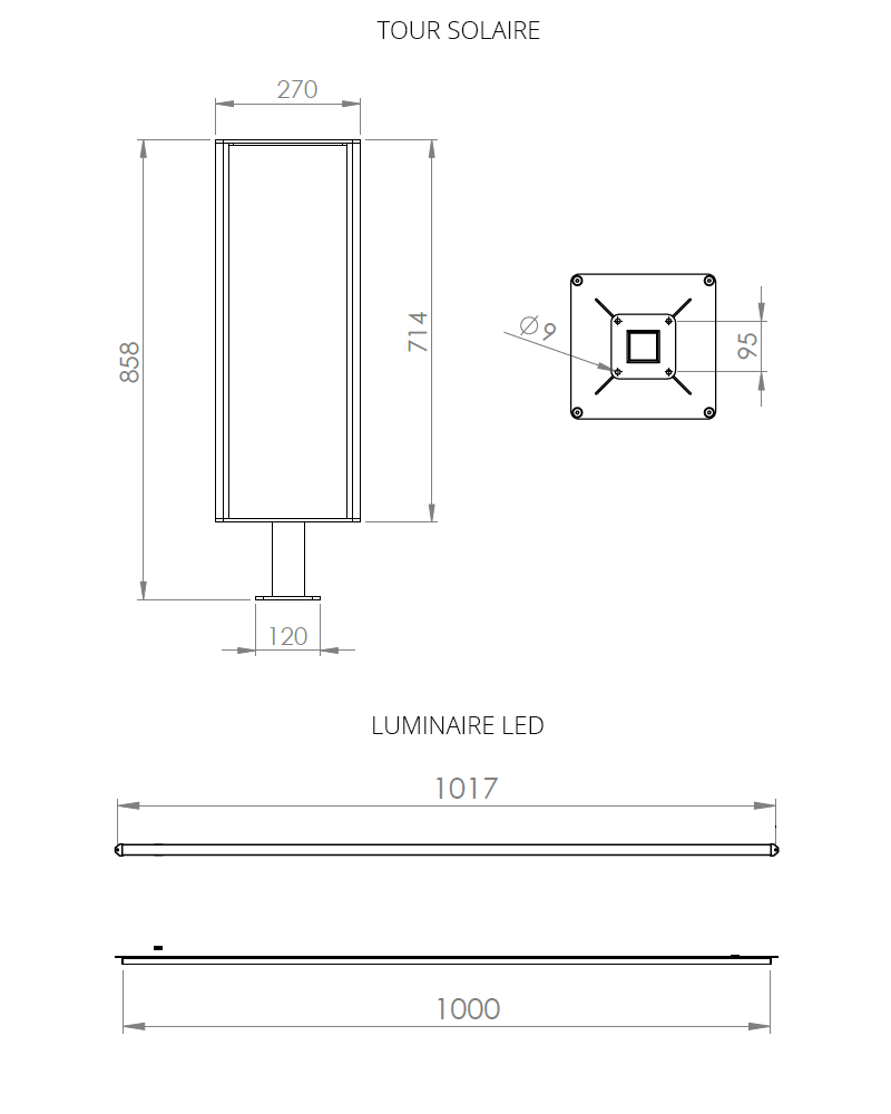 Plan et fiche technique du lampadaire solaire STATION SUN LIGHT 110Wc