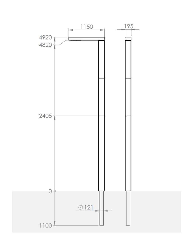 Plan et fiche technique du lampadaire solaire SUN BOULEVARD XL de 150 à 300Wc