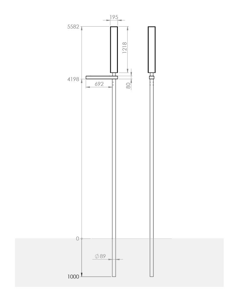 Plan et fiche technique du lampadaire solaire SUN BOULEVARD 150Wc