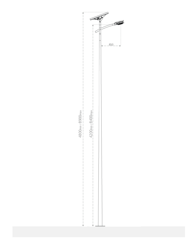 Plan et fiche technique du lampadaire solaire SUN KEY XL de 205 à 610Wc