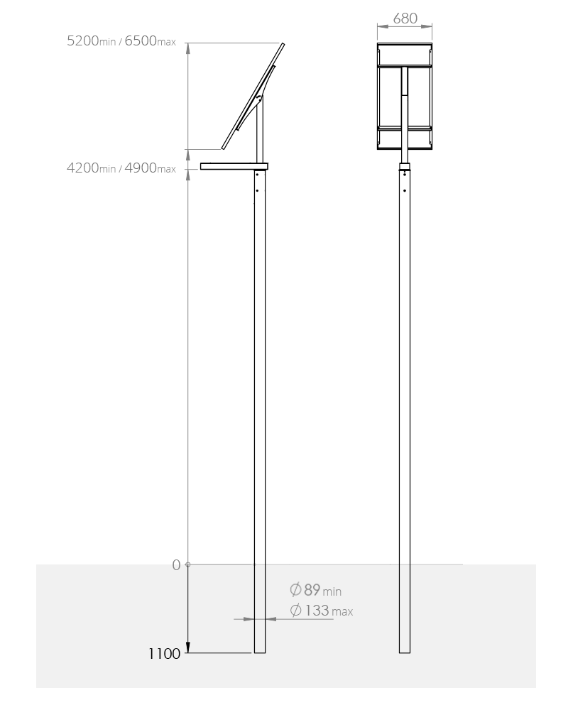 Plan et fiche technique du lampadaire solaire SUN KEY de 80 à 150Wc