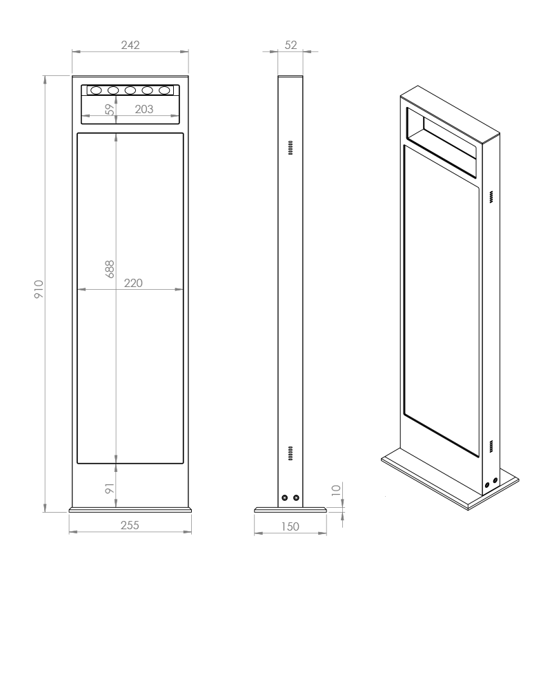 Plan et fiche technique du lampadaire solaire SUN PARC 27Wc