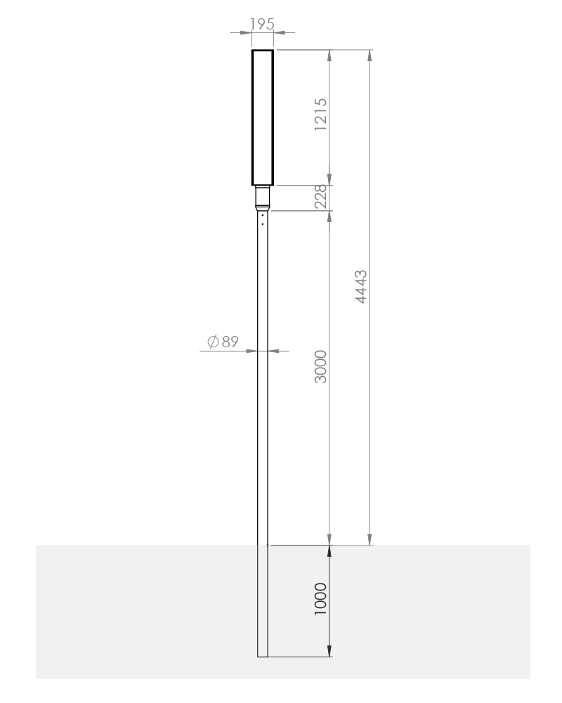 Plan et fiche technique du lampadaire solaire SUN PLACE 150Wc